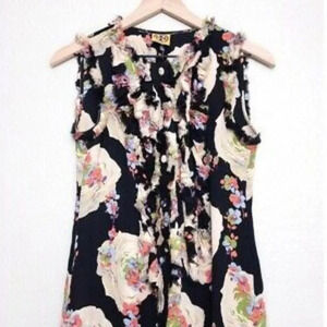 Tory Burch Silk Floral Ruffle Sleeveless Blouse Sz 2